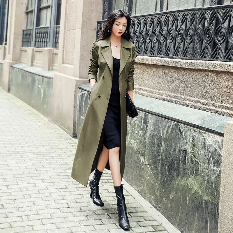 

2021 Autumn New Brand Women Trench Coat Long Raincoats European Fashion Casual Double-Breasted Slim Long Windbreaker Outwear