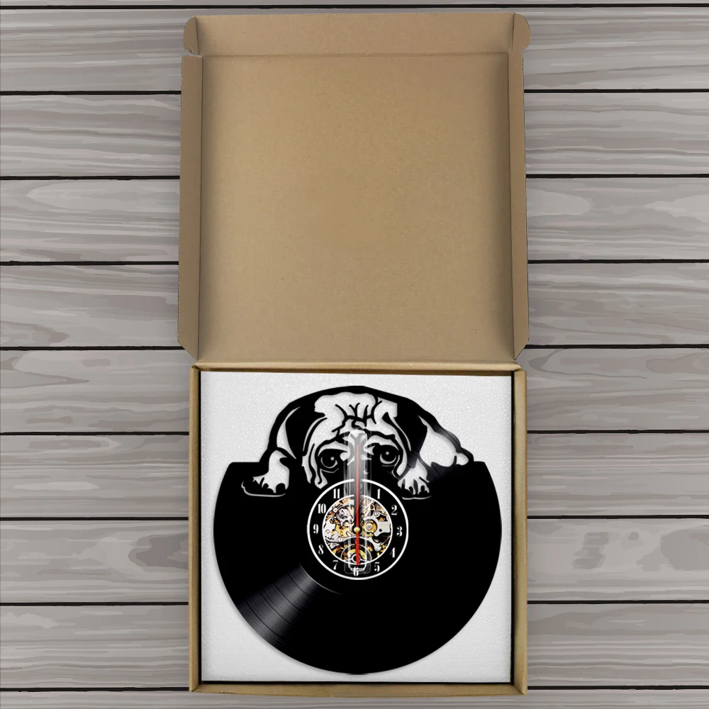 Настенные часы с виниловой пластиной украшение на стену в виде мопса собаки