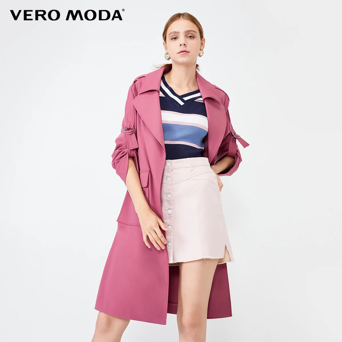 

Vero Moda Women's Lapel Shoulder Loop Straight Long Trench Coat | 319321514