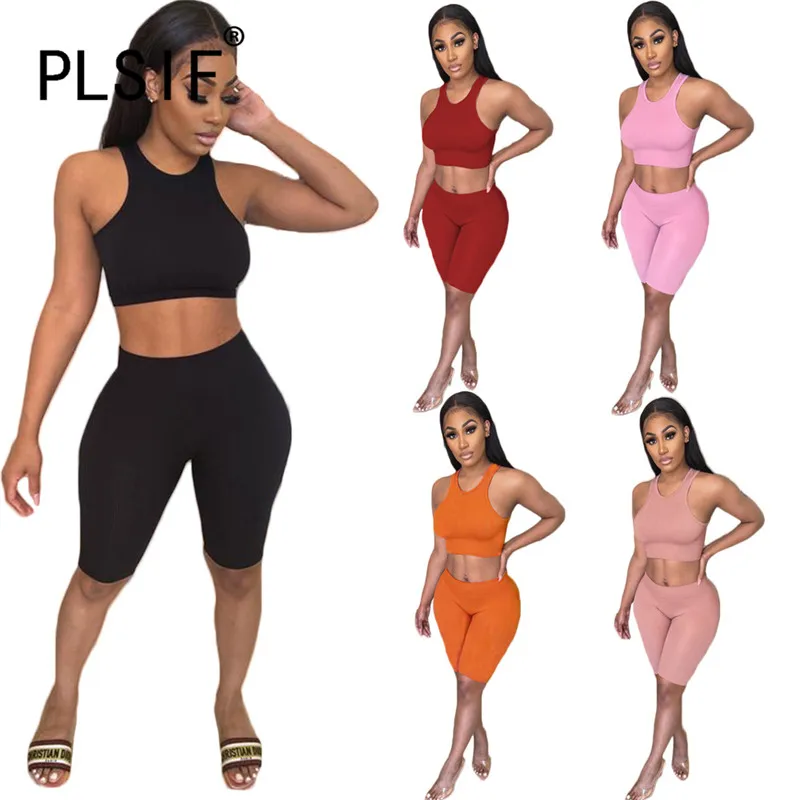 Летний комплект из 2 предметов короткий топ без рукавов с круглым вырезом и