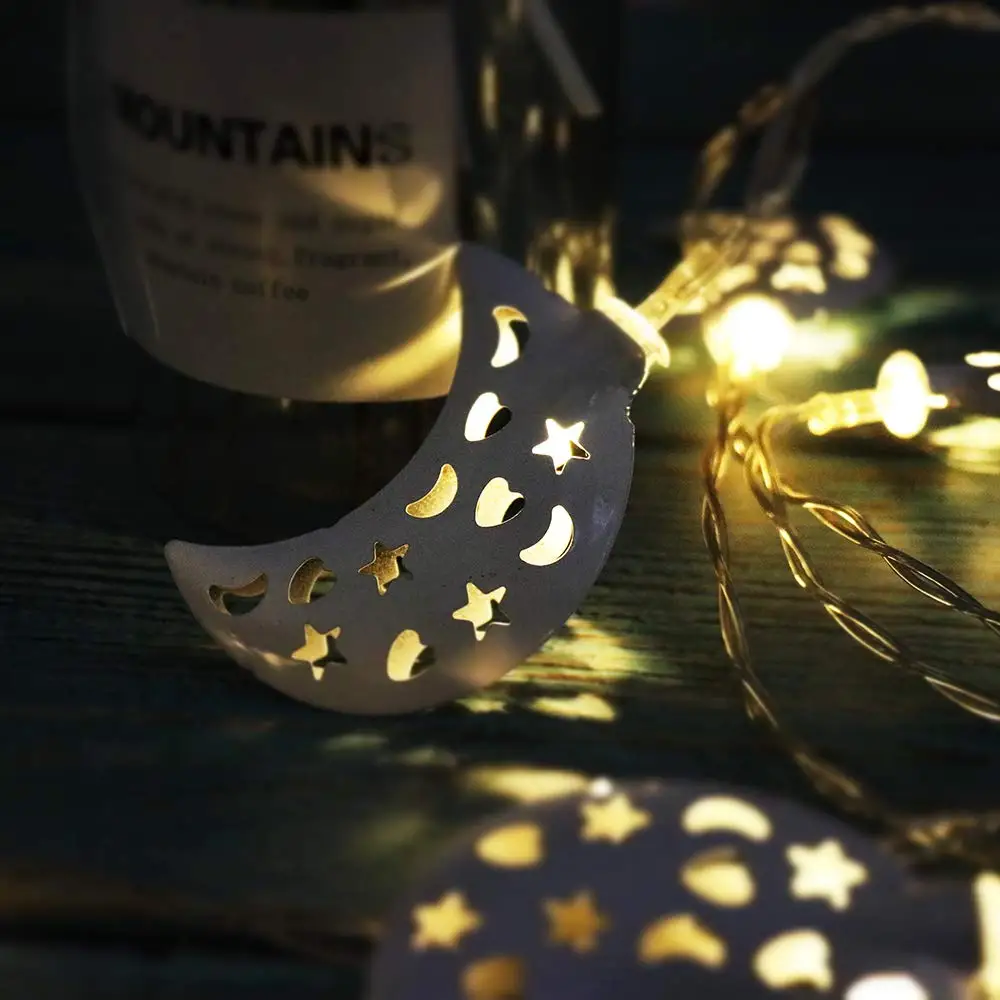 

10/20 Led Iron Moon star String Light Islamic Eid Ramadan Decorations Lantern Lights Outdoor Christmas Holiday Garden lights