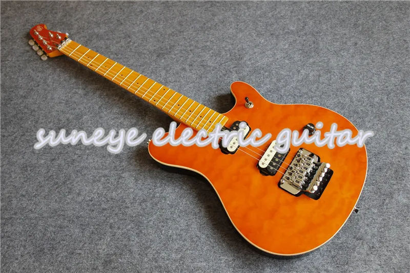 Горячая продажа оранжевый стеганая музыка человек стиль электрогитара клен гриф