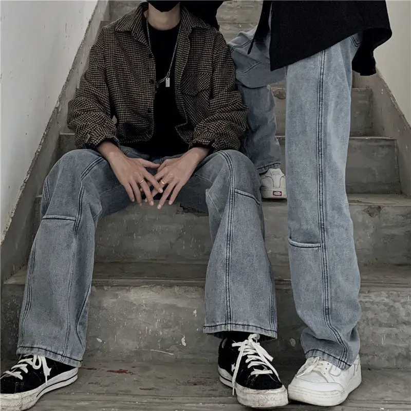 ICCLEK 2021 New Pants Men's Jeans Autumn Jeans Loose Straight Wide-leg Pants Cargo Jeans  Mens Street Wear  Blue Jeans