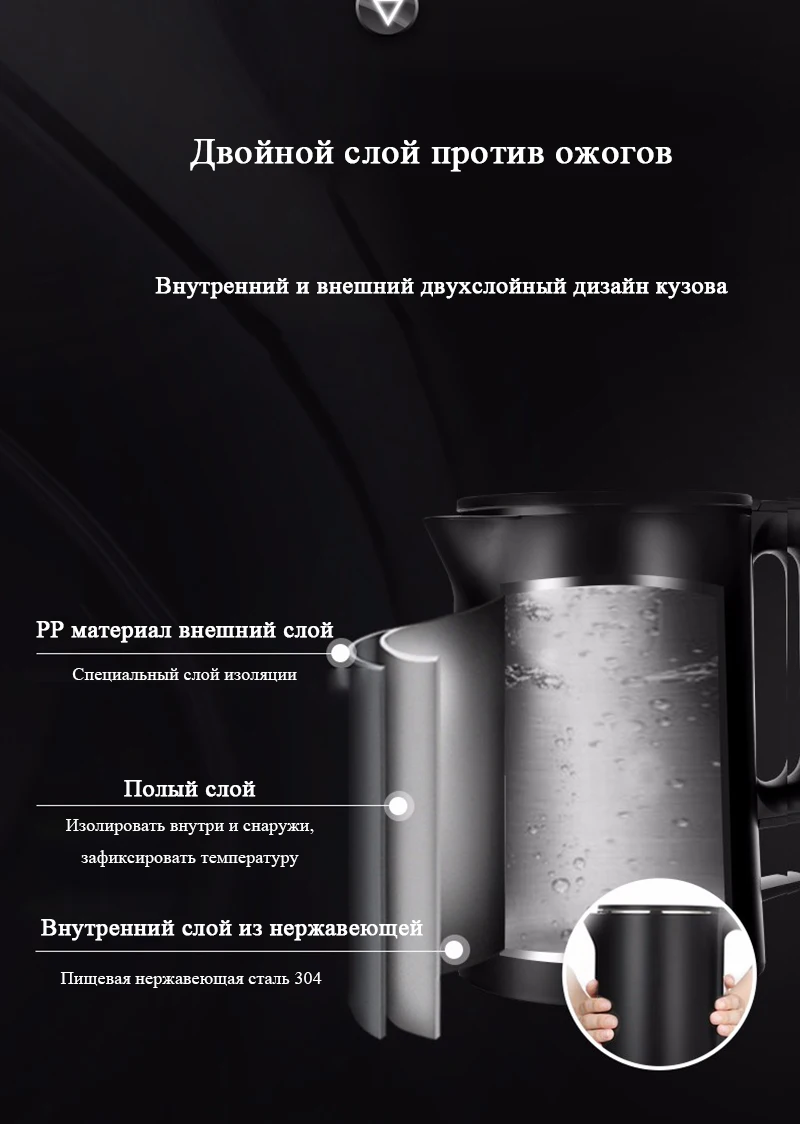 KONKA чайник электрический для воды 1.8L черный чайник