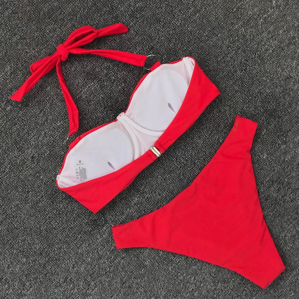 Плиссированный купальник однотонный комплект бикини сексуальный пуш-ап 2020