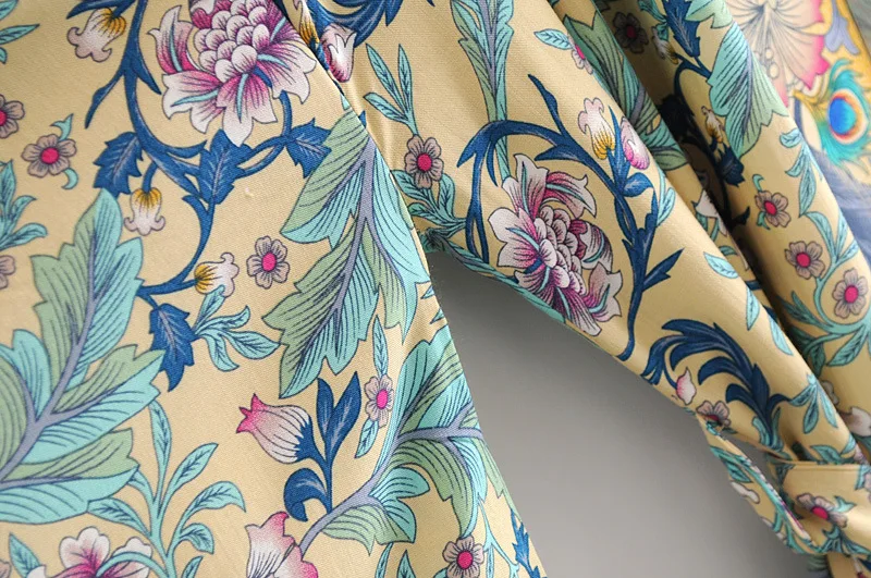 

Spring Summer Floral Loose Casual kimono Sleeve beach top Open Front maxi Kimono Tie Belt shirt blouse beach women