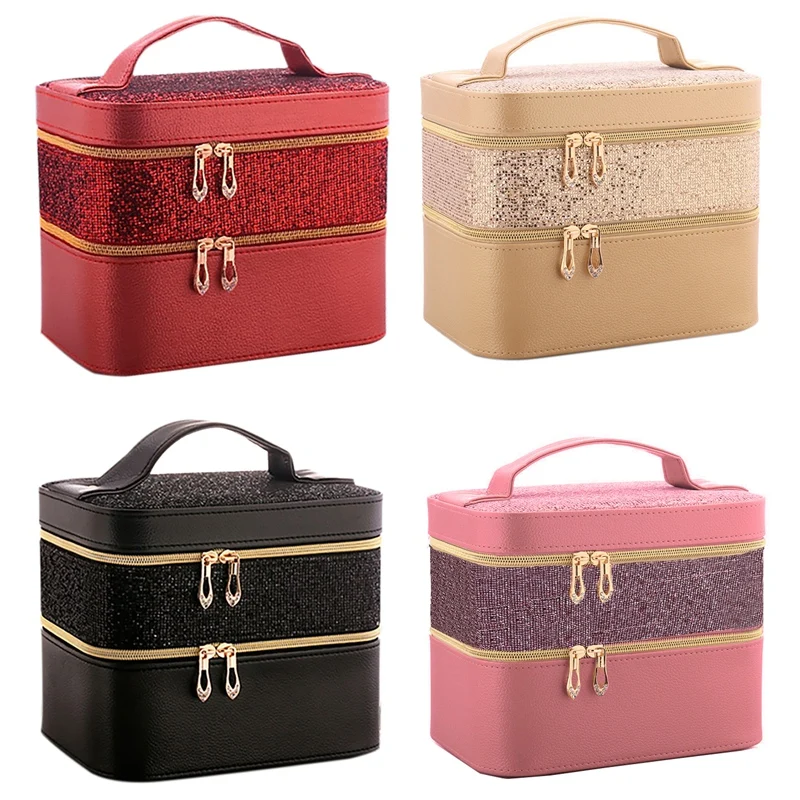 

Шкатулка для ювелирных украшений, вместительный органайзер для косметики, кожаный дорожный бокс для косметики