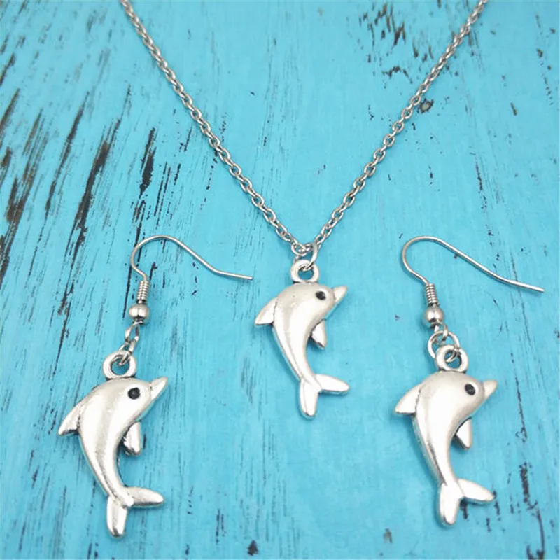Дельфин Животное Винтажные серьги ожерелье наборы ювелирных изделий набор Антик