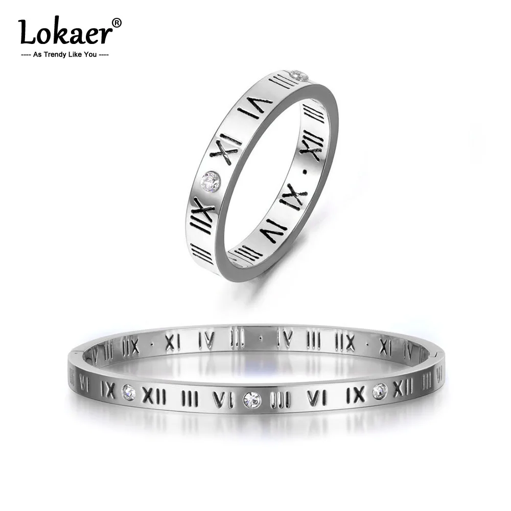 Lokaer римские цифры браслеты кольца ювелирные наборы романтичный серебристый цвет