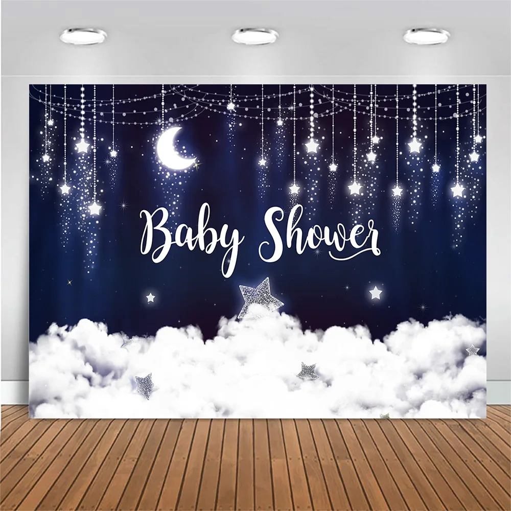 

Starry Sky Baby Shower Photo Background Newborn Baby Portrait Photography Backdrop Glitter Star Moon Cloud Birthday Background