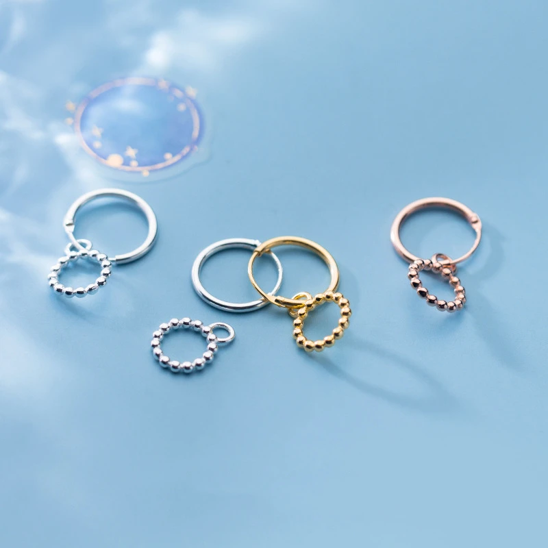 

100% Real 925 Sterling Silver Minimalism Circle Beads Round Stud Earring Buckle Fashion Pierced Jewelry For Women Party Gift