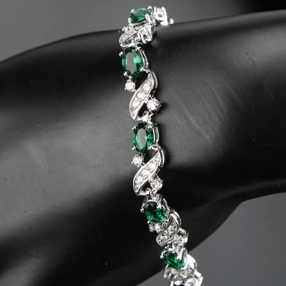 Женский Свадебный Комплект украшений из серебра 925 пробы с зеленым цирконием