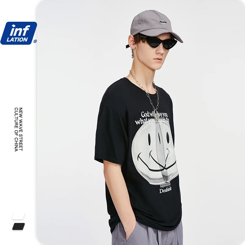 Мужская хлопковая футболка INFLATION модная трендовая с коротким рукавом и принтом
