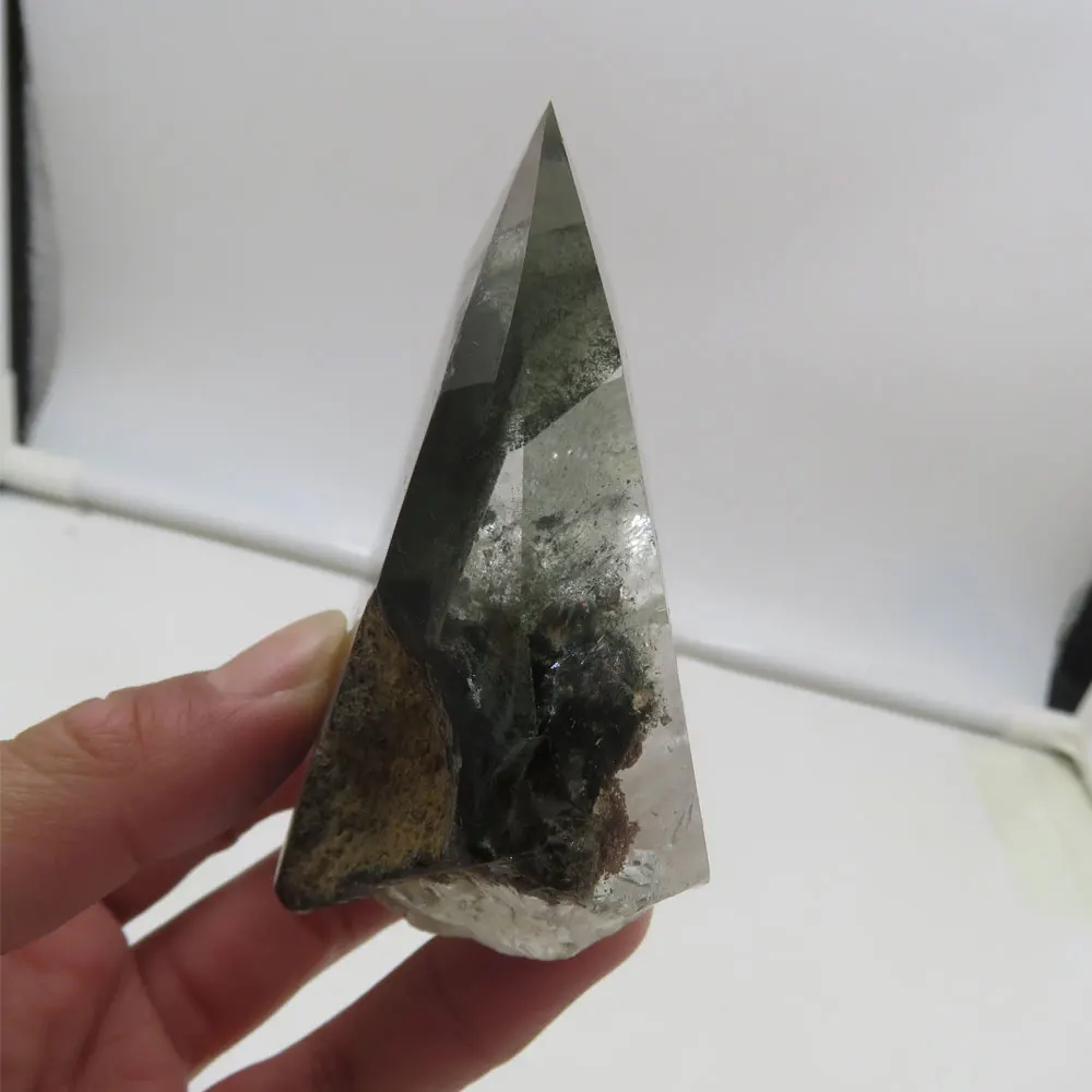 223 г AAA ++ натуральный темно-зеленый призрак фантомный кварцевый кристалл камень