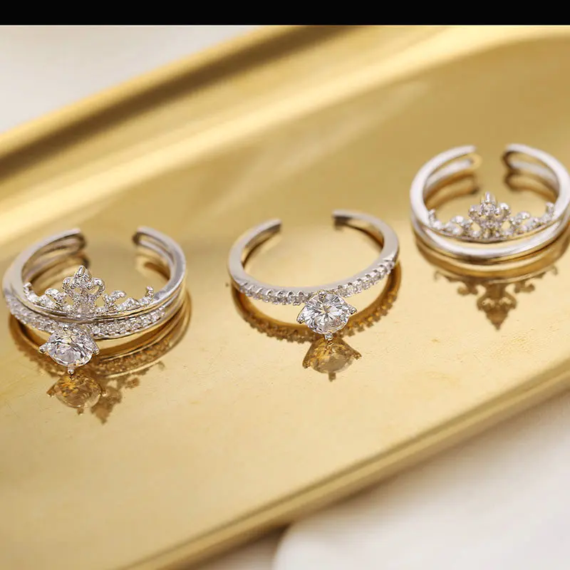 

1pc Clear CZ Crown Finger Rings Removable Luxury Resizable Finger Ring Handmade Fashion Jewelry