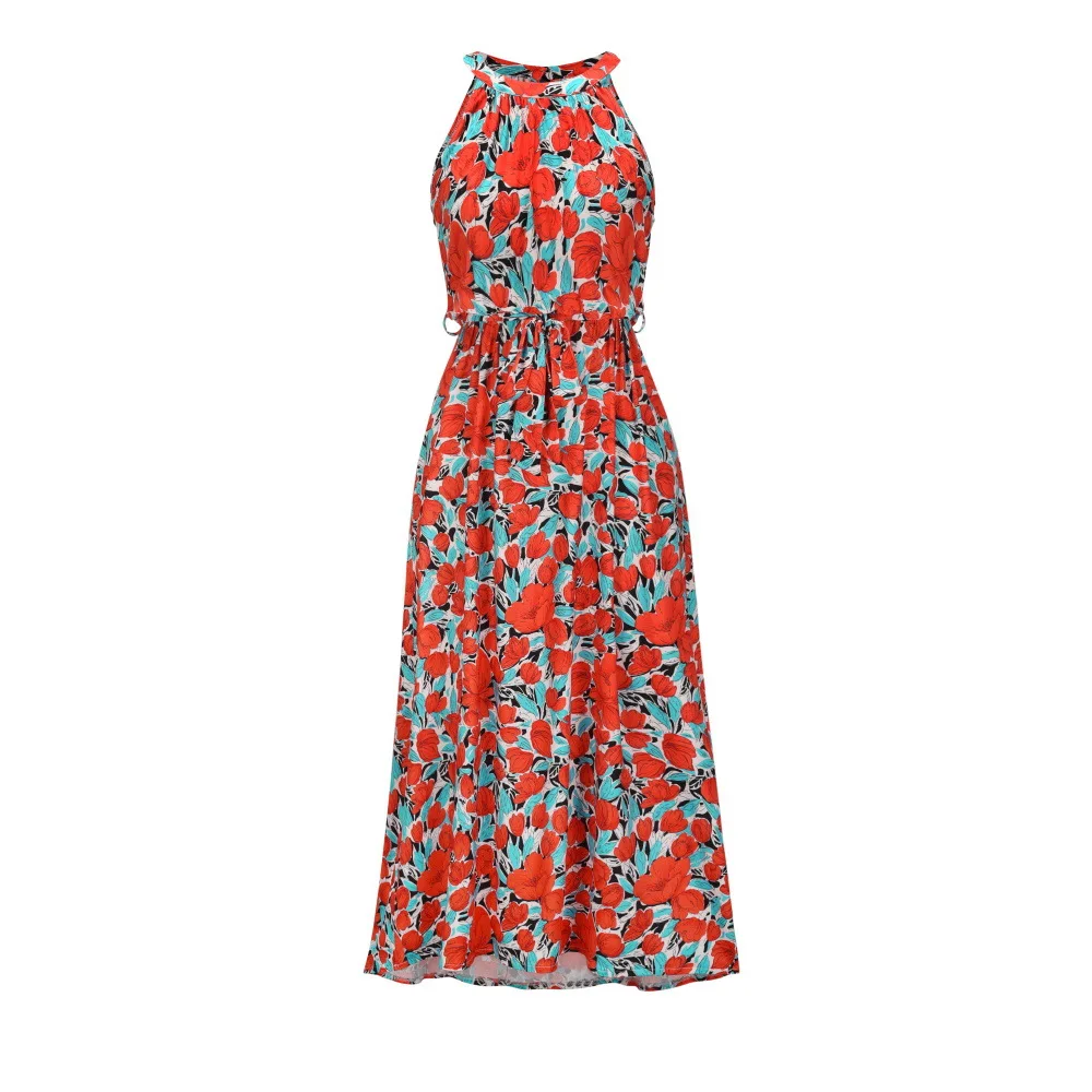 

Off Shoulder Maxi Dress Women Elegant Floral Print Long Dresses Lace Up High Waist Chic Summer Clothes 2021 Boho Casual Sundress