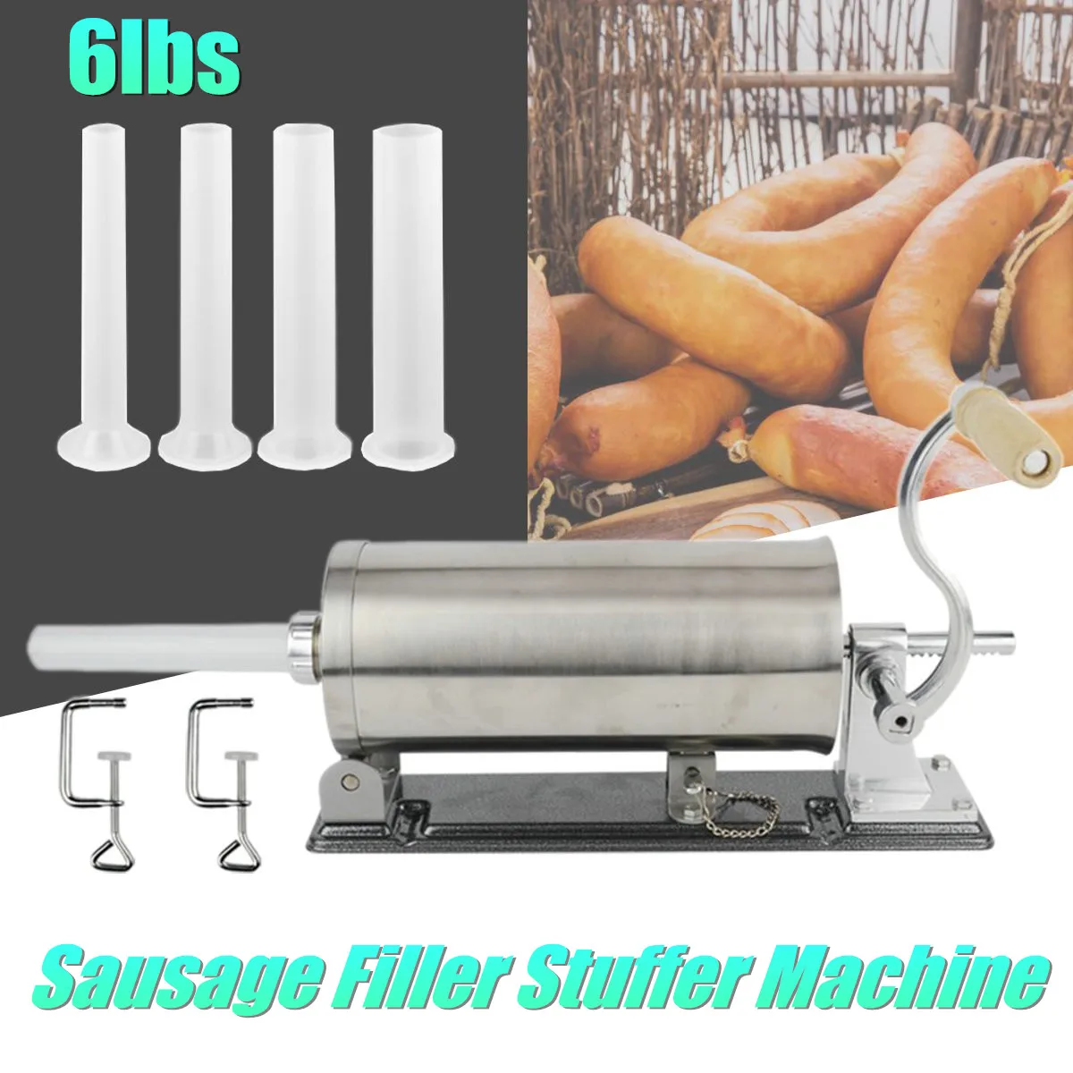 

6 LBS/ 3KG Sausage Stuffer Stainless Steel Homemade Sausage Filling Machine Sausage Syringe Meat Filler Sausage Maker Tools