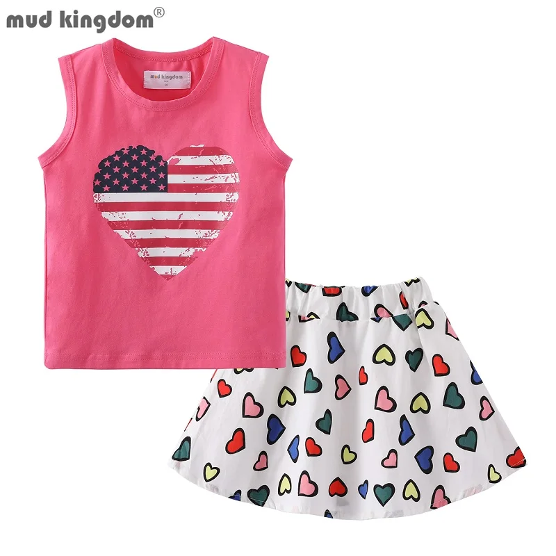 

Mudkingdom Girls Set 4th of July Patriotic American Flag Toddler Clothes Sleeveless and Skirt Suit for Girl Summer Outfits