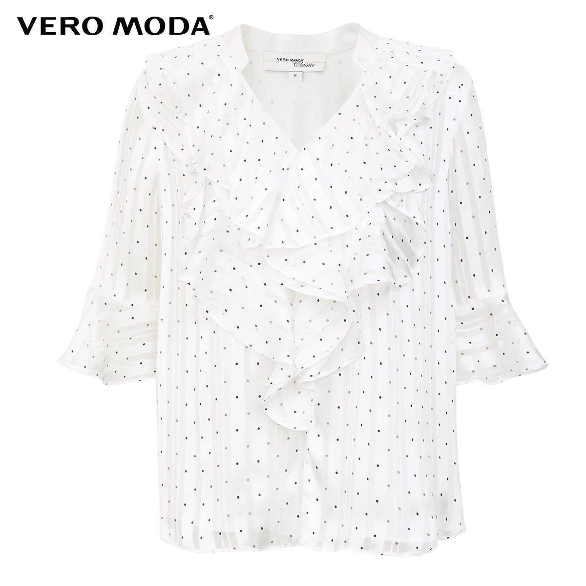 

Vero Moda Women's Polka Dot Ruffled 3/4 Sleeves V-Neck Chiffon Shirt | 31936X503