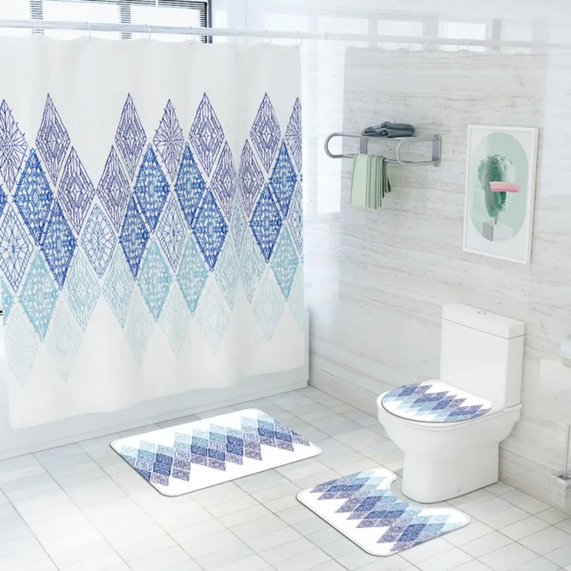 

Home Furnishing Happy Shower Bathroom Products Personalized Printing Shower Curtain Bathroom Floor Mat