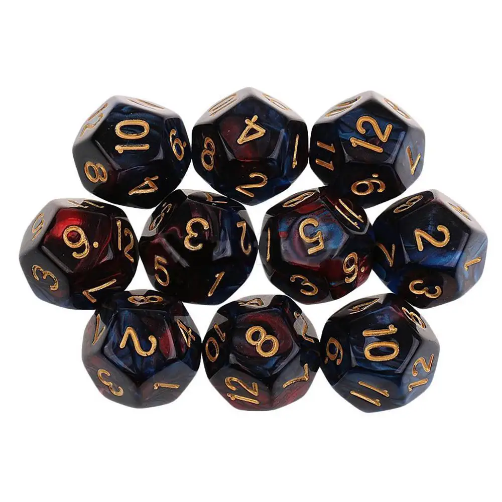 Black Лидер продаж 10 шт./компл. красочные D12 кости для Подземелья и Драконы кости набор акриловых многогранные 12-сторонние напиток кости с цифрами 7 цветов - Цвет: Black