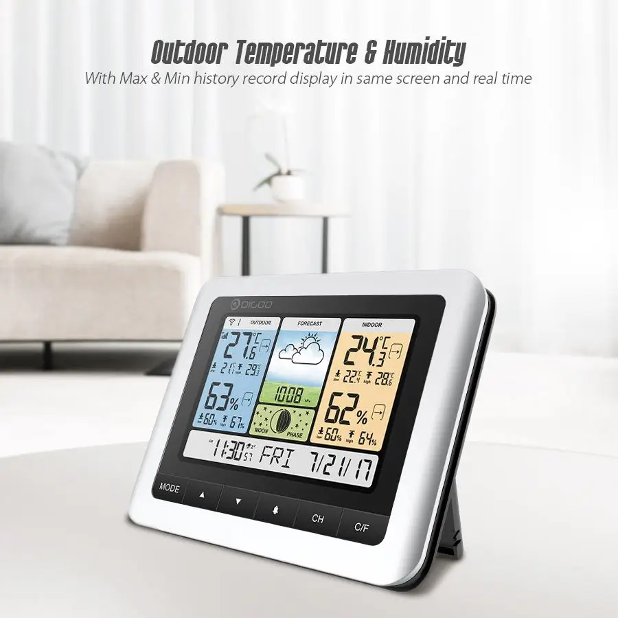 Digoo DG-TH8888, Цифровая метеостанция, белый цвет, беспроводной домашний термометр, измеритель влажности, USB, открытый, датчик погоды, часы