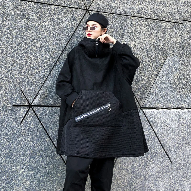 Женская толстовка с капюшоном черная Свободная кофта в стиле бойфренд хип-хоп