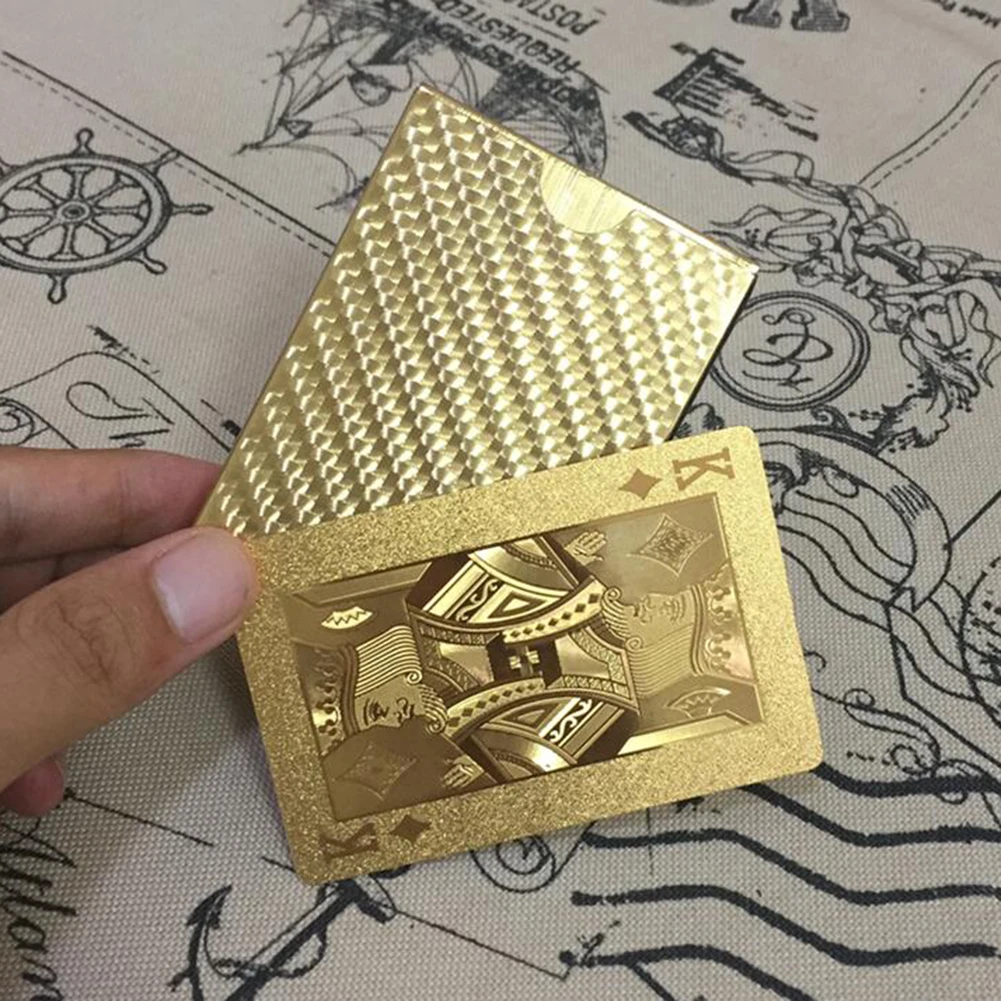 

New Golden Playing Cards Game Luxury Gold Foil Poker Set Grid Plastic Foil Poker Durable Waterproof Cards Black Expedient