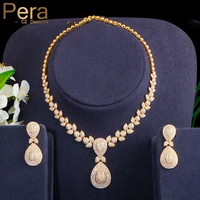 pera elegant dubai women pear drop jewelry sets bridal cubic zirconia pendant necklace and earrings set for wedding gift j221