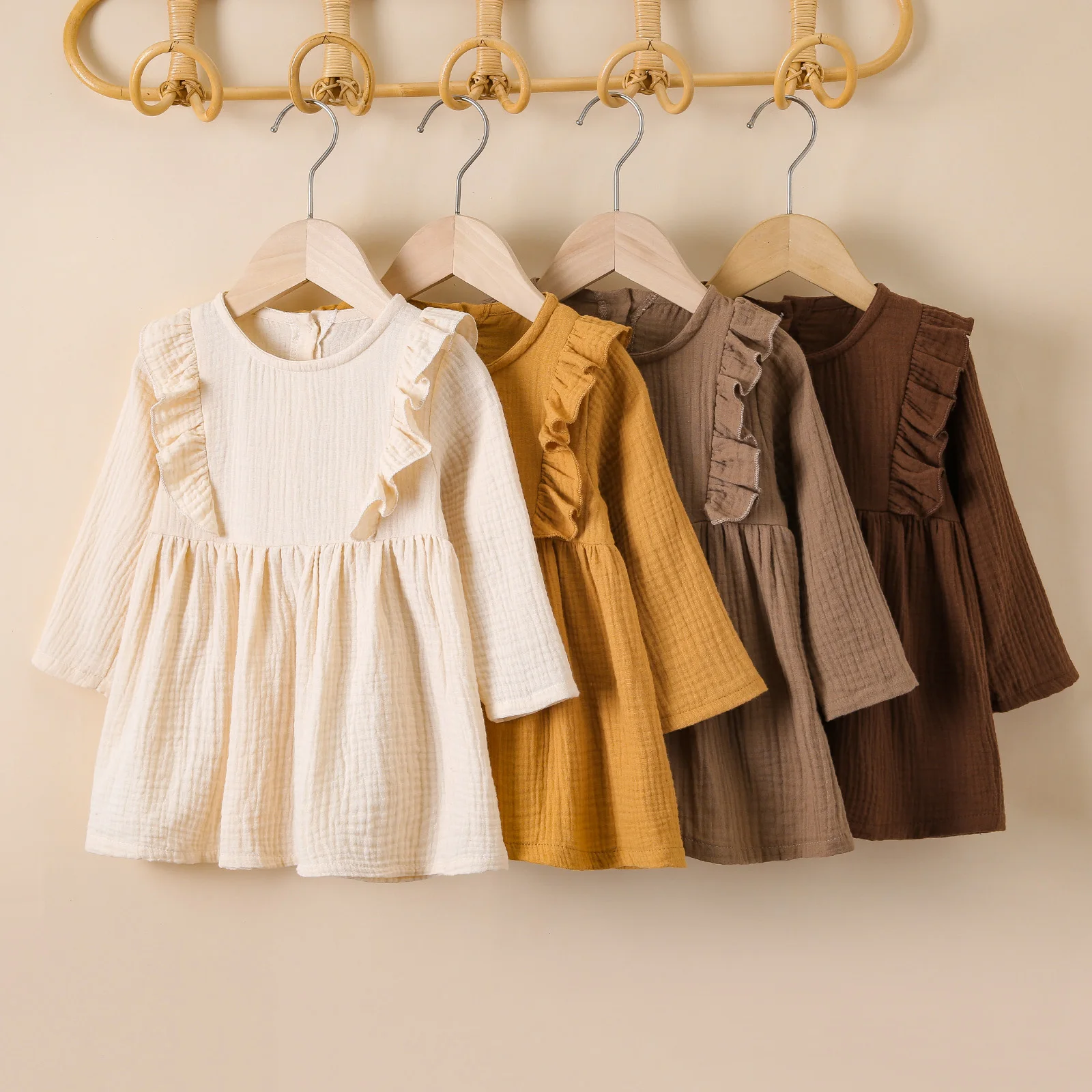 

Kid Girls Long Sleeve Ruffle Dresses For Girl Linen Party Princess Costumes Child Girl Clothes