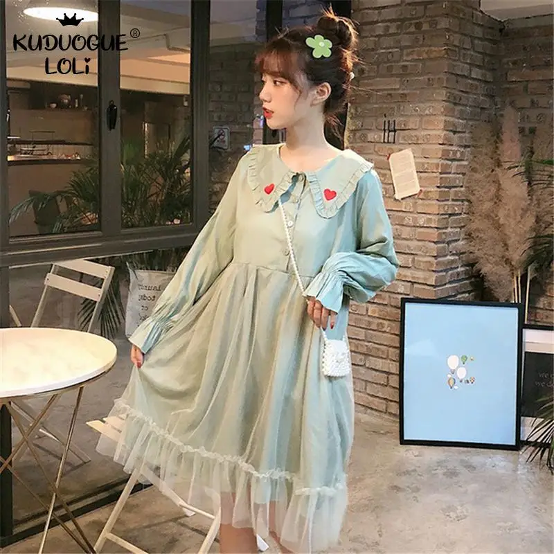 Японское милое белое платье для куклы с воротником длинным рукавом вышивкой в