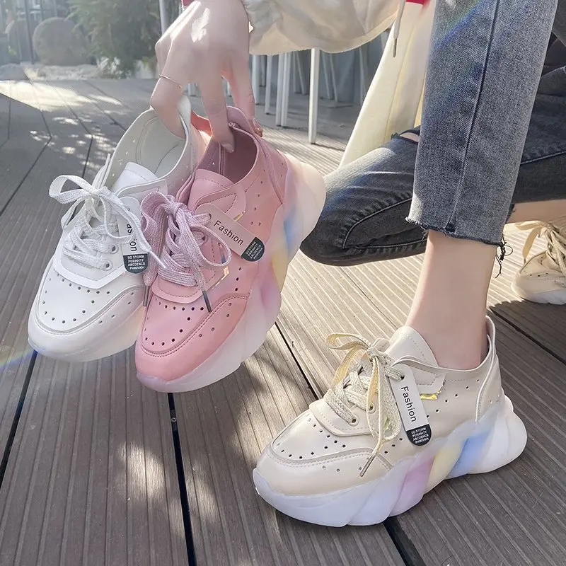 

Breathable Platform Shoes for Women Round Toe Lace Up Ladies Travel Dad Shoe 2021 New Fashion Running Chunky Sneakers Woman