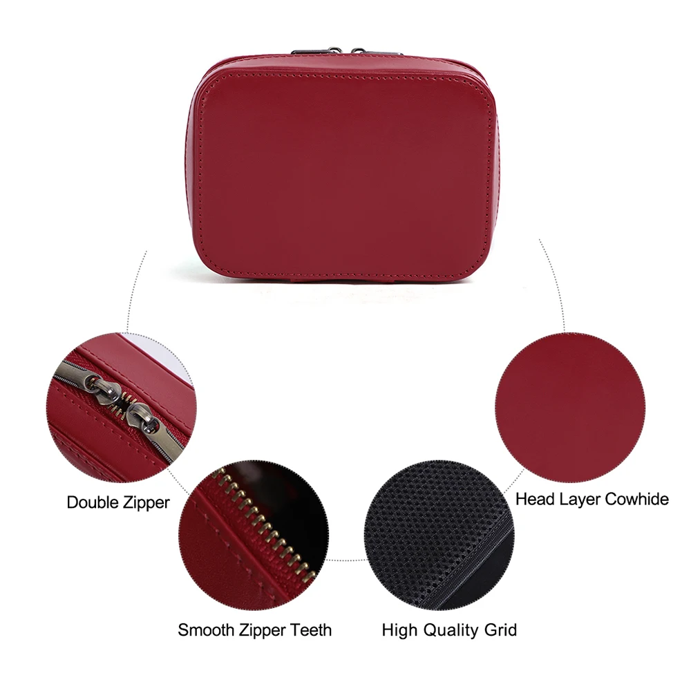 

GENODERN Genuine Leather Storage Box Portable USB Cable Organizer Multifunction Carrying Cosmetic Bag Travel Zipper Case