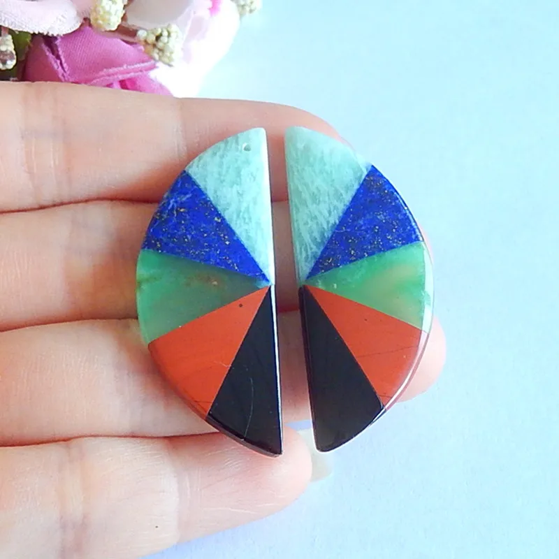 

Серьги женские из натурального амазонита, лазурита, красной речной яшмы с обсидианом, Мохового агата, 43x17x4 мм, 10,6 г