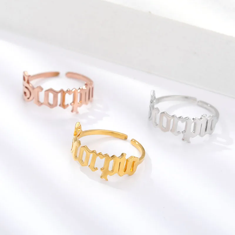 

Adjustable Zodiac Sign Rings For Women Men Rose Gold Constellations Scorpio Pisces Libra Aquarius Finger Ring Charms Jewlery BFF