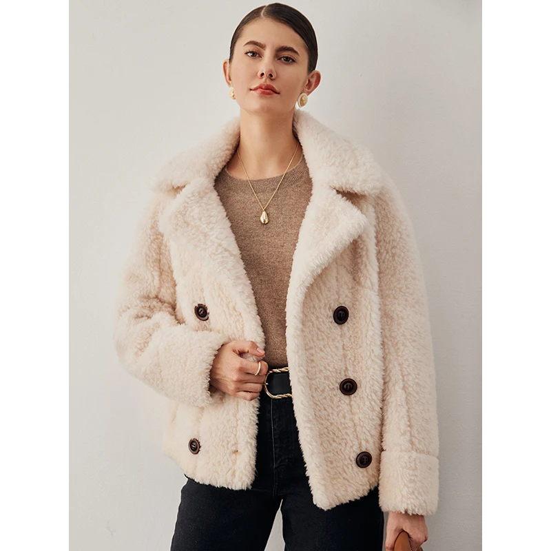 

Fur Double Breasted Coats Warm and Jackets Women Turn-down Collar Furry Thick Coat Woman yellow