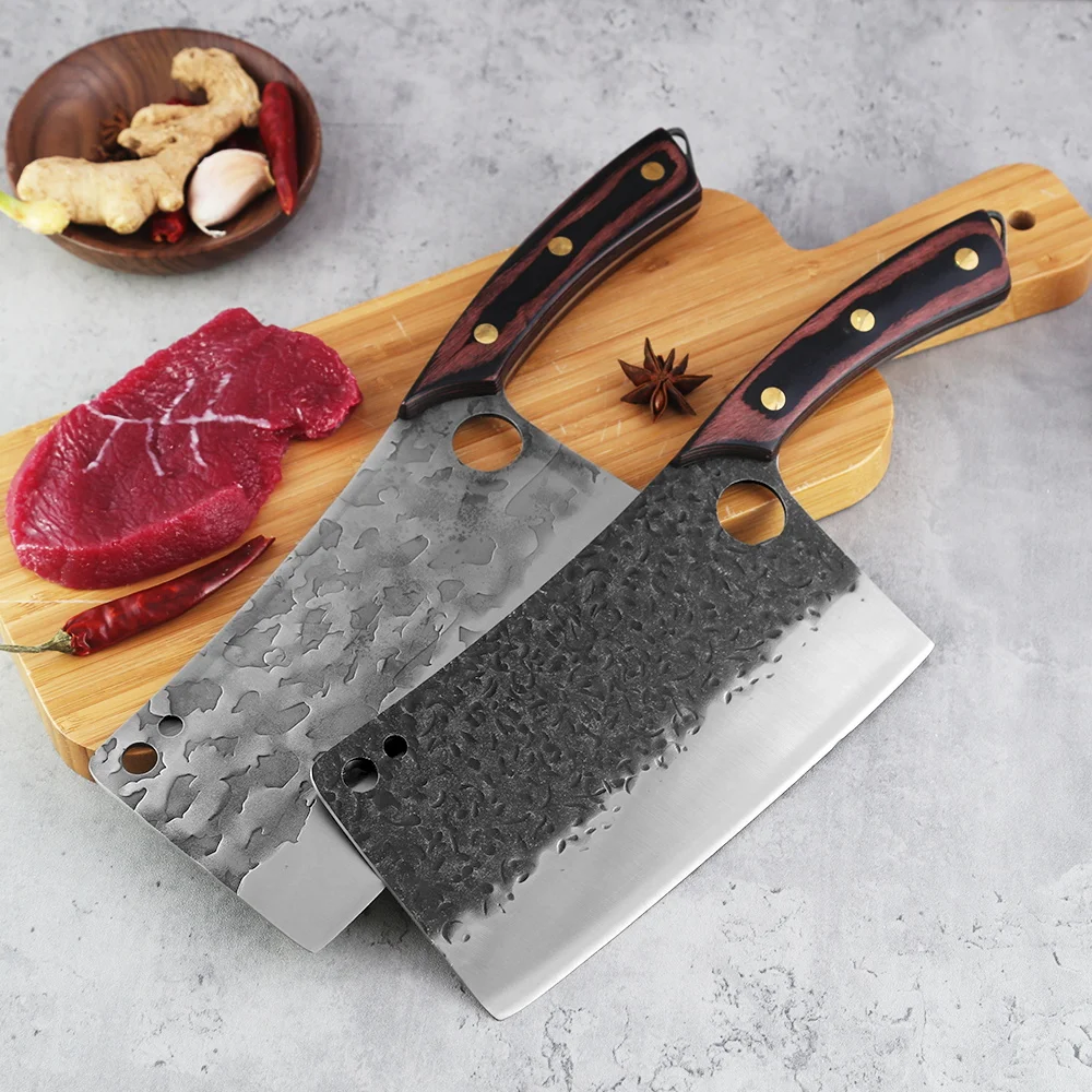 

XYJ Fixed Blade Butcher Knife Cleaver 7.5 Inch Razor Sharp Full Tang Wood Handle Household Cutlery Cooking Knives Tool
