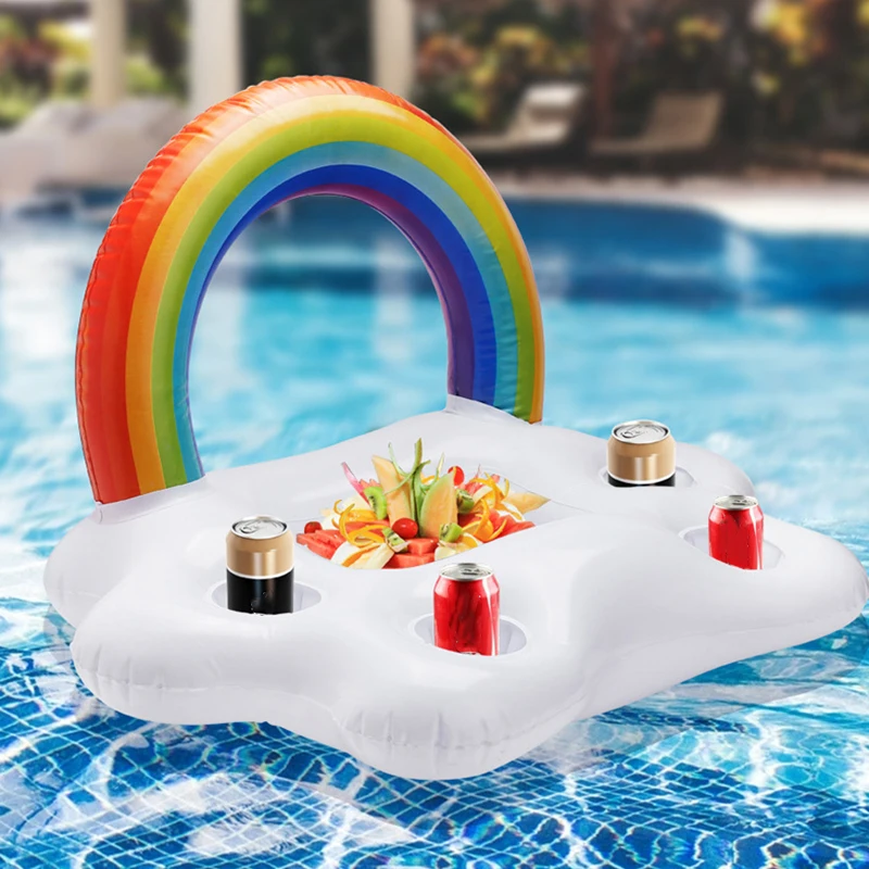 

2021 Summer Party Bucket Rainbow Cloud Cup Holder Inflatable Pool Float Beer Drinking Cooler Table Bar Tray Beach Swimming Ring
