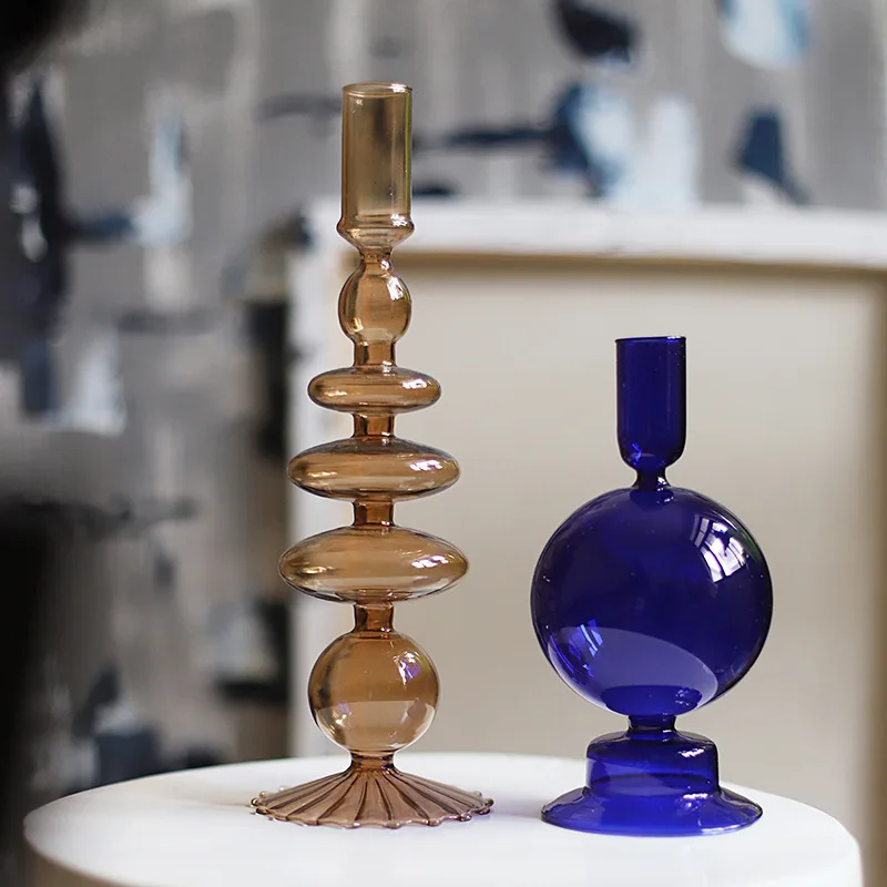 Creative Simple Glass Candle Holder Vase Handicraft Art Living Room Homestay Dining Table Decoration | Дом и сад