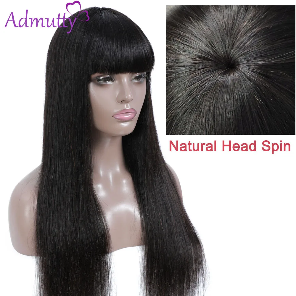 Прямые парики из человеческих волос с челкой парик машинного изготовления без