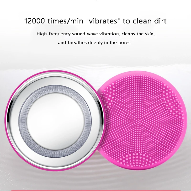 

EMS Microcurrent LED Light Therapy Silicone Heating Face Cleanser Massage Facial Cleaning Brush Washing Brush