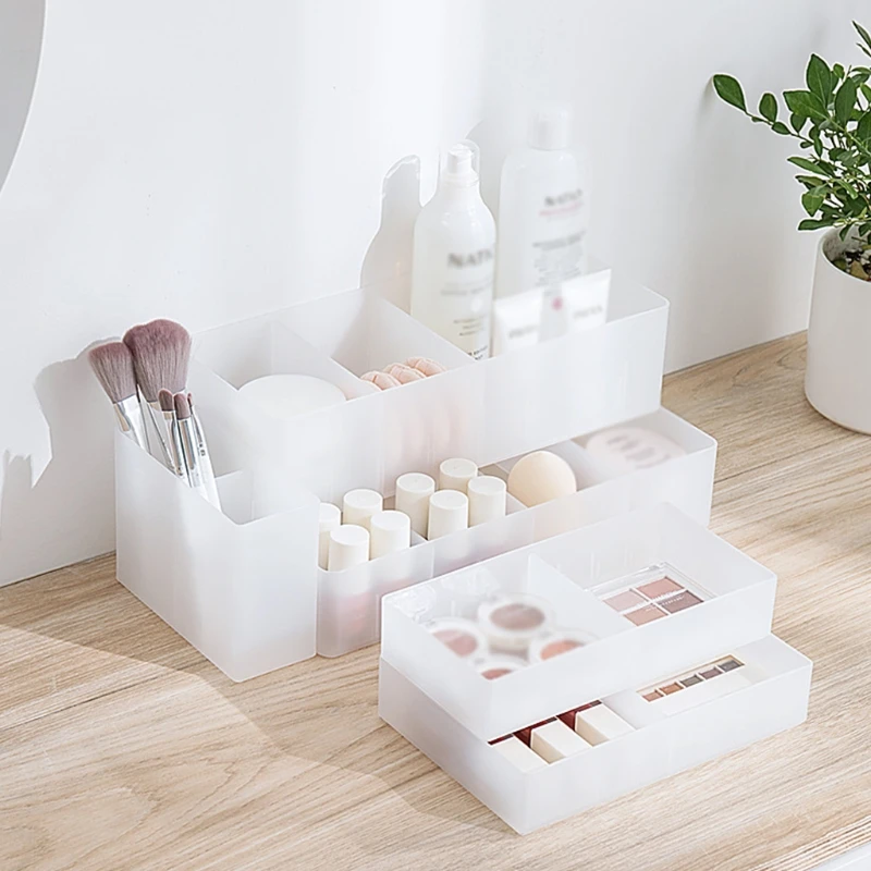 

Plastic Makeup Organizer Tray 4 Compartments Different Sizes Storage Case for Cosmetics Jewelries Sundry Large Capacity