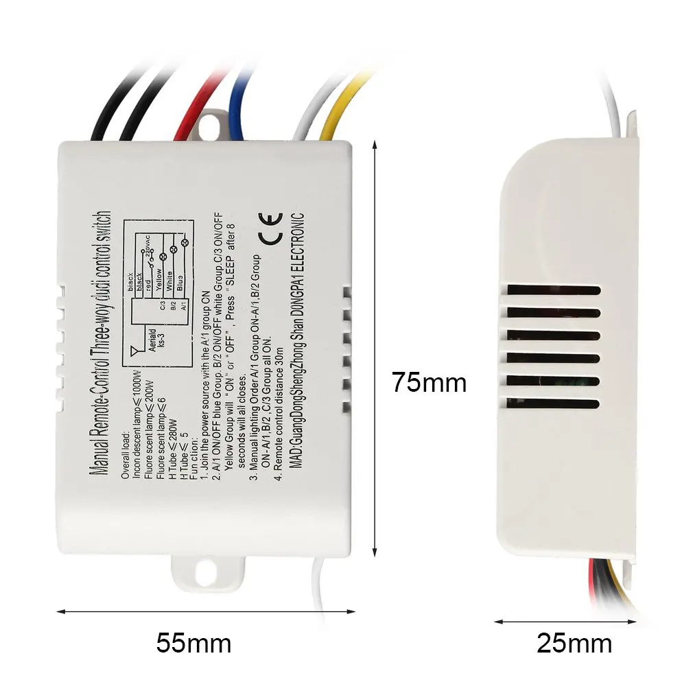 

220V 3 Way ON/OFF Digital RF Remote Control Switch Wireless For Light Lamp Worldwide Store