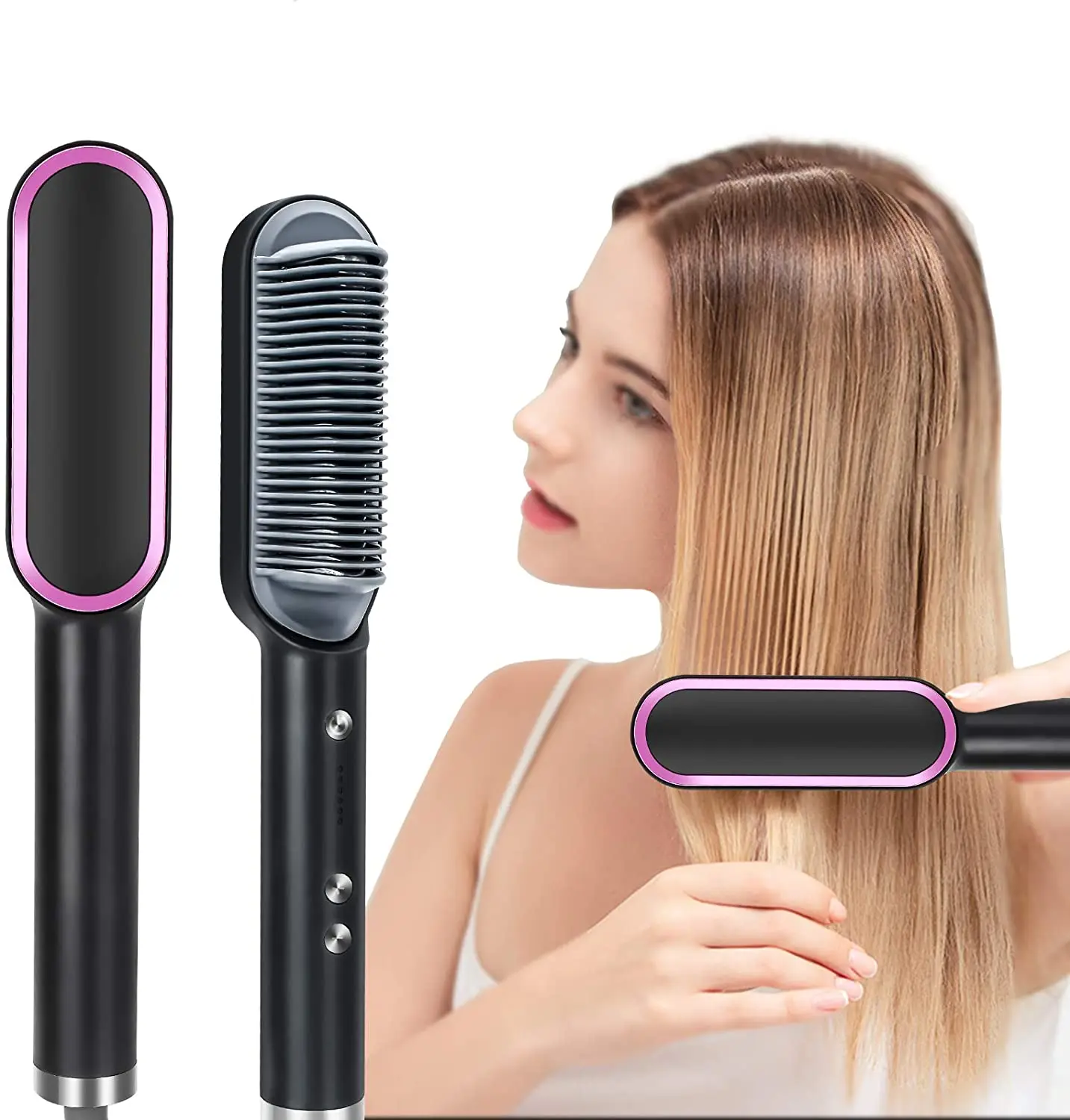 

2in1 Hot Comb Hair Straightener Brush & Curling Iron Professional Ceramic Ionic Hot Air Brush Anti-Scald Straightener Hair Comb