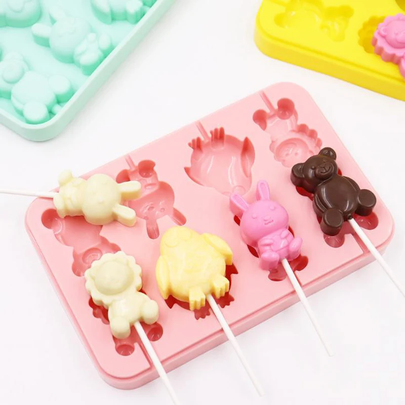 Lollipop Mold Silicone Animal Shaped Hand Candy Cake Pop Decoration Form Mold for Chocolate Baking Accessories