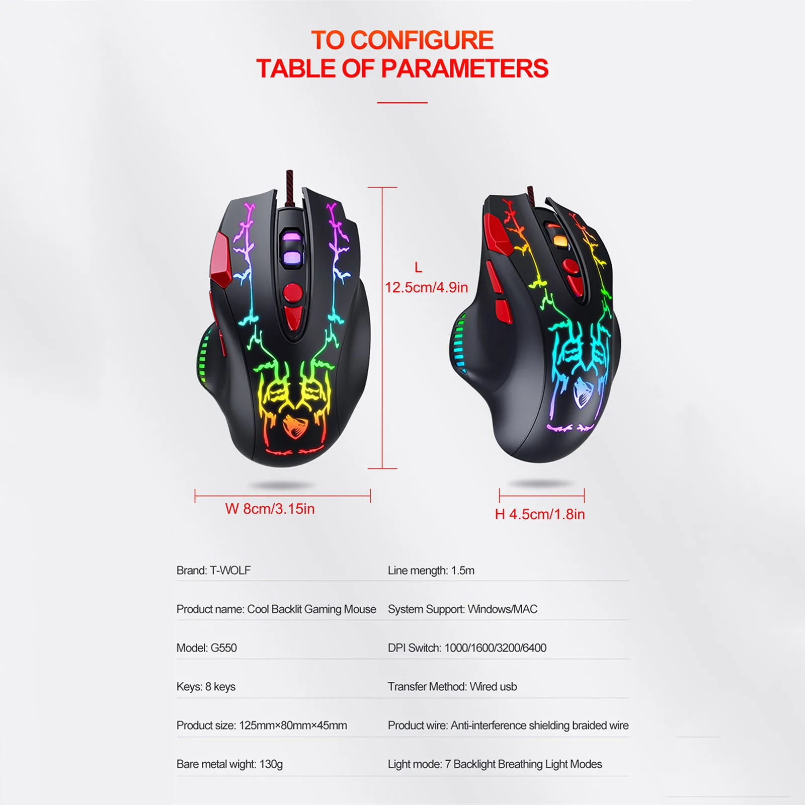

Wolf G550 Electronic Competition Mechanical Crack Light Game Mouse