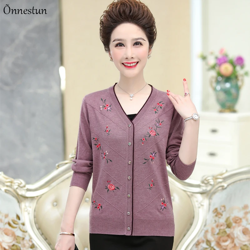 

Sweater Women New Autumn Causal Single-breasted Cardigan V Neck Knitted Crop Top Women Clothes Embroidered Sweaters For Women