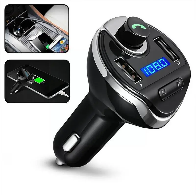 

Hands-free Phone Calling Bluetooth Fm Transmitter Car Adapter Fm Radio Usb Mp3 Modulator Fast Charger Dual Vehicle Usb Port M3d0