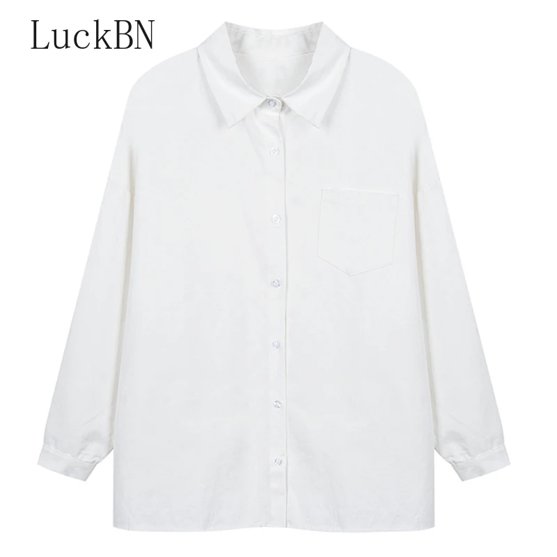 

Cotton Shirt Spring Women's Blouses Casual Oversized Elegant Pure Color Fashion Office Ladies 2021 New Buttons Pocket Blouse