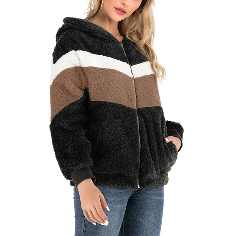 

Женское флисовое пальто, пушистая куртка, зимняя верхняя одежда на молнии, теплая мягкая и удобная куртка с капюшоном из искусственного мех...